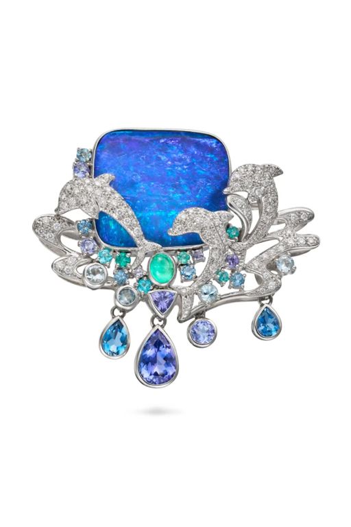 Platinum Multi-Gem Brooch Pendant