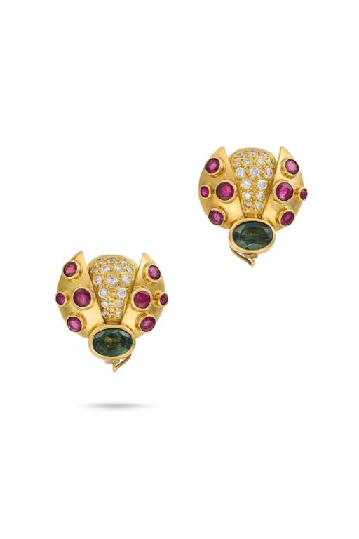 Pair of Gold Multi-Gem Earrings