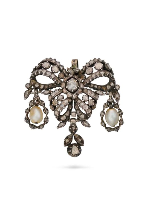 Silver Diamond and Pearl Brooch