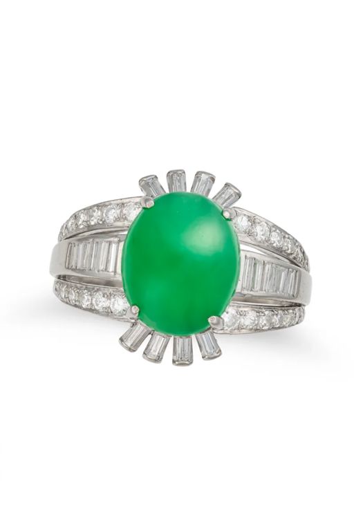 14k Gold Jadeite Jade and Diamond Ring