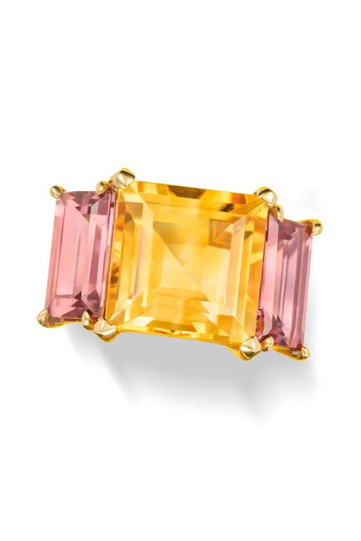 18k Gold Citrine and Tourmaline Ring