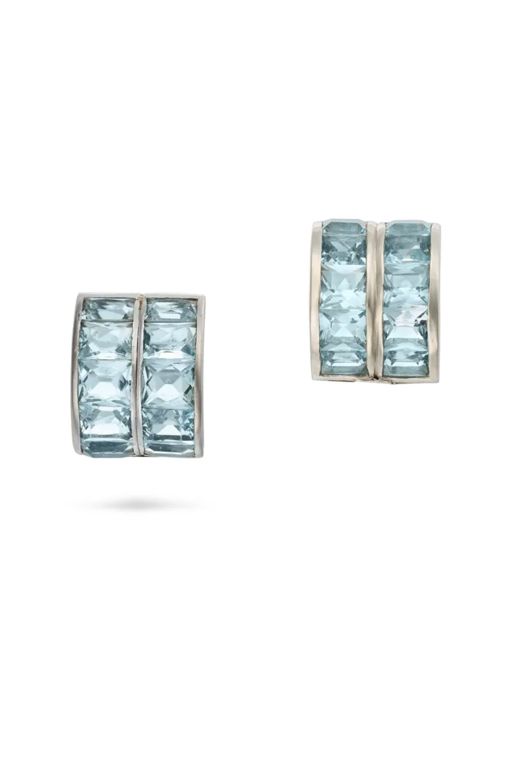 Pair of 14k Gold Aquamarine Earrings Brooches