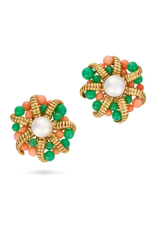 Pair of 18k Yellow Gold Multi-Gem Earrings