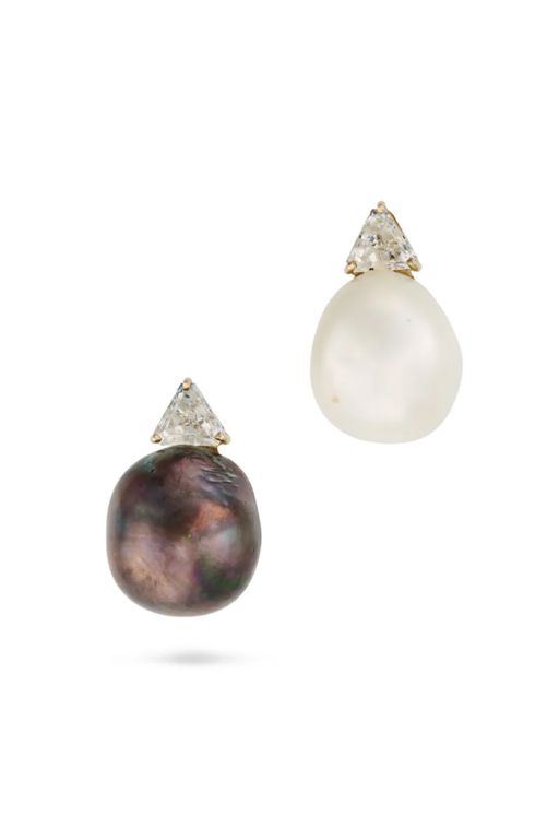 Pair of 14k Gold Pearl and Diamond Earrings