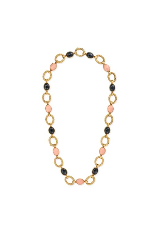 18k Gold Coral and Onyx Necklace Bracelet