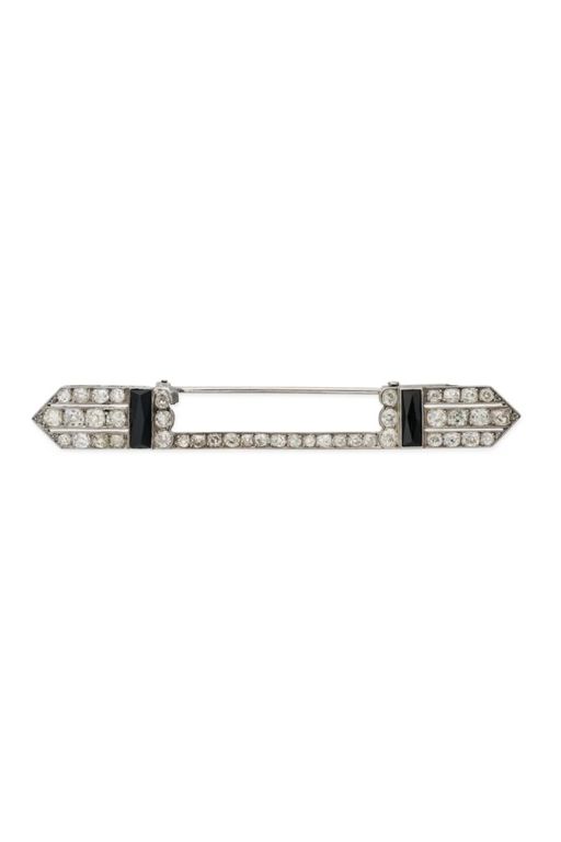 Platinum Diamond and Onyx Brooch