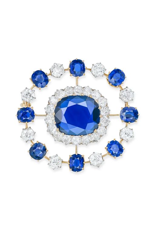 18k Gold Sapphire and Diamond Brooch