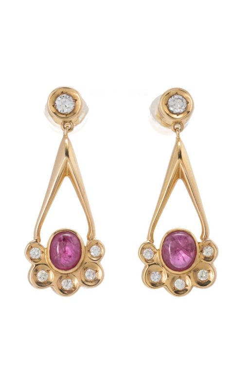 18k Yellow Gold Ruby and Diamond Earrings