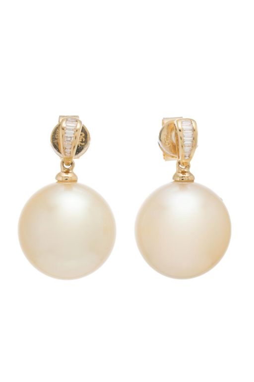 18k Yellow Gold Pearl and Diamond Stud Earrings