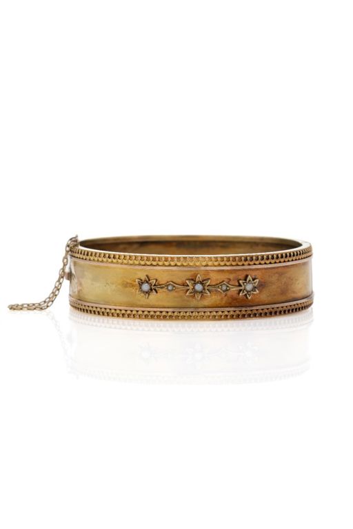 15k Yellow Gold Pearl Bangle Bracelet