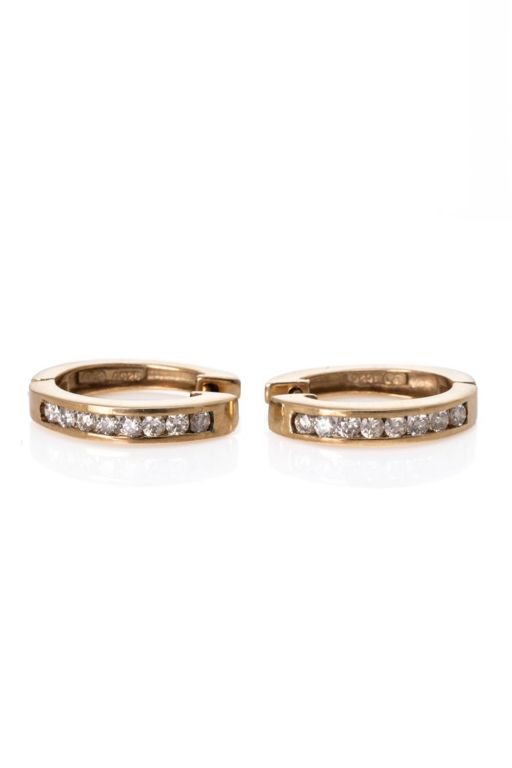 9k Yellow Gold Diamond Hoop Earrings
