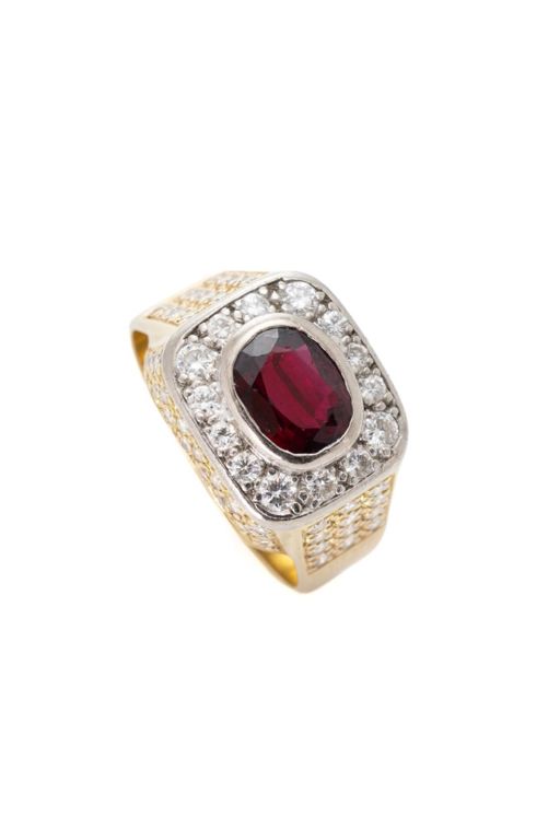 18k Yellow and White Gold Ruby and Diamond Ring