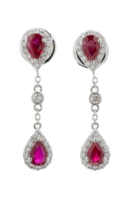 18k White Gold Ruby and Diamond Drop Stud Earrings