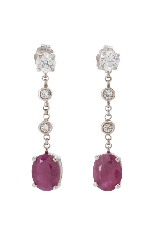 18k White Gold Ruby and Diamond Drop Stud Earrings
