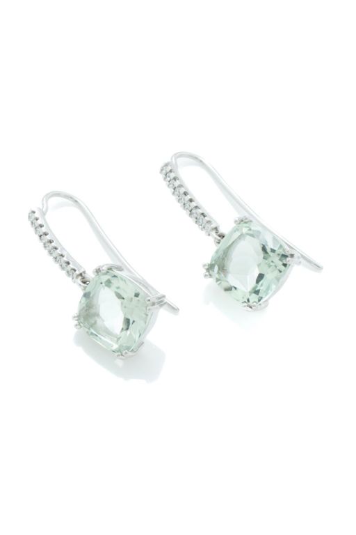 18k White Gold Green Amethyst and Diamond Earrings