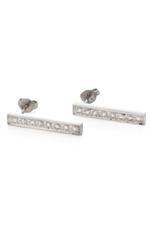 18k White Gold Diamond Bar Stud Earrings