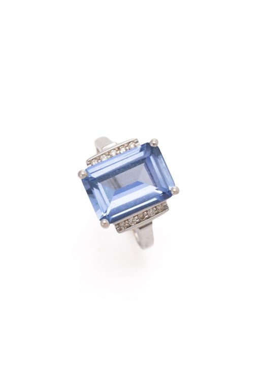 9k White Gold Synthetic Spinel and Diamond Ring