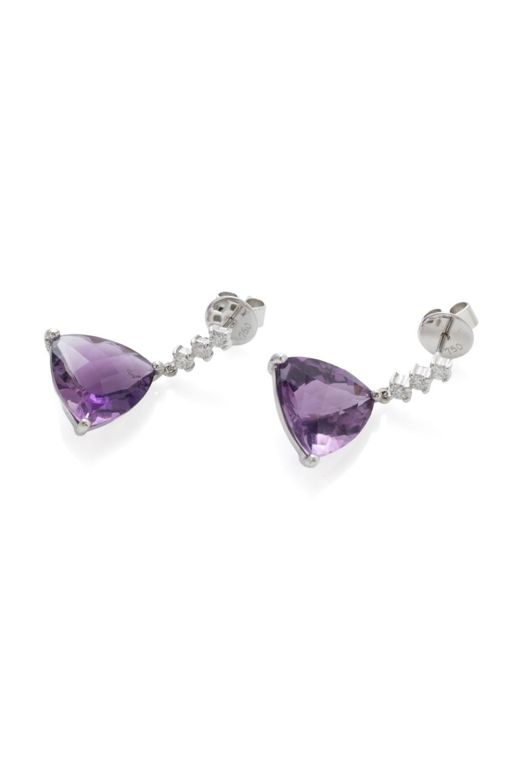 18k White Gold Amethyst and Diamond Stud Earrings