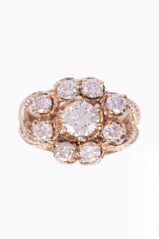 14k Yellow Gold Diamond Cluster Ring