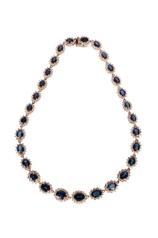 18k Yellow Gold Sapphire and Diamond Necklace