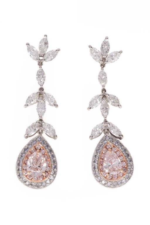 Platinum and 18k Rose Gold Diamond Dangle Earrings