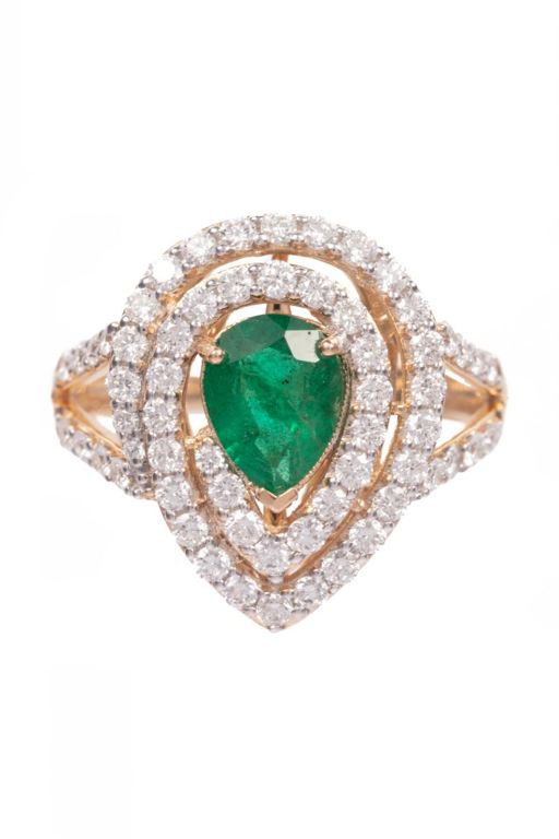 Platinum and Gold Emerald and Diamond Ring