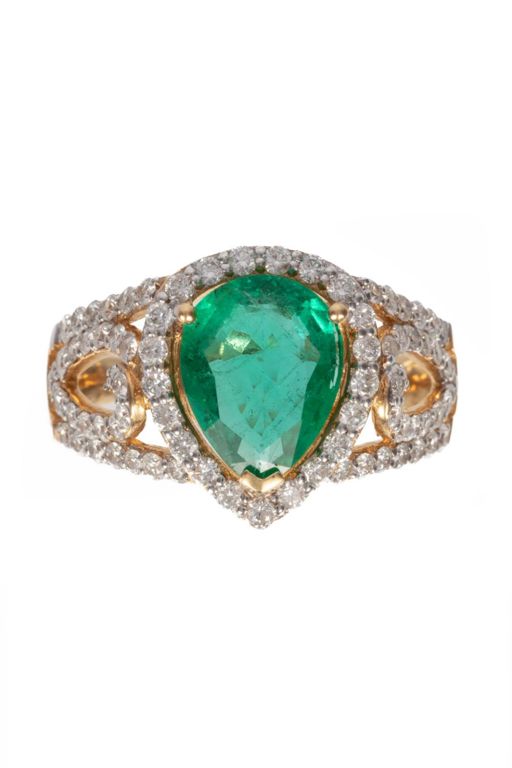 18k Yellow Gold Emerald and Diamond Ring