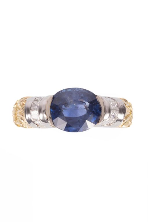 Platinum and Yellow Gold Sapphire and Diamond Ring
