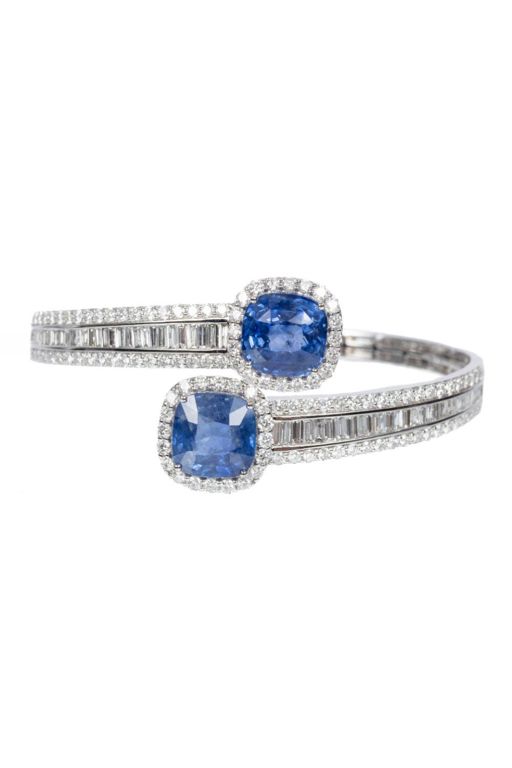 Platinum Sapphire and Diamond Hinged Bangle