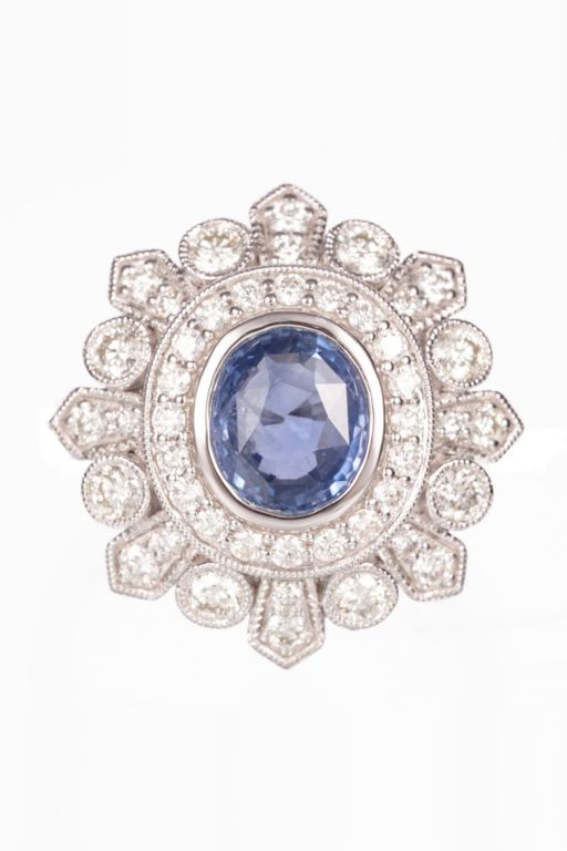 Platinum Sapphire and Diamond Ring