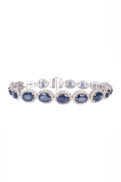 14k White Gold Sapphire and Diamond Bracelet