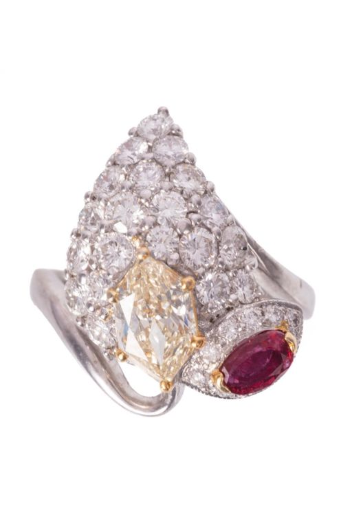 18k White and Yellow Gold Ruby and Diamond Ring