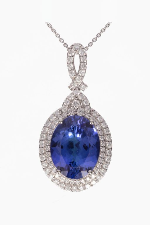 Platinum Tanzanite and Diamond Pendant Necklace