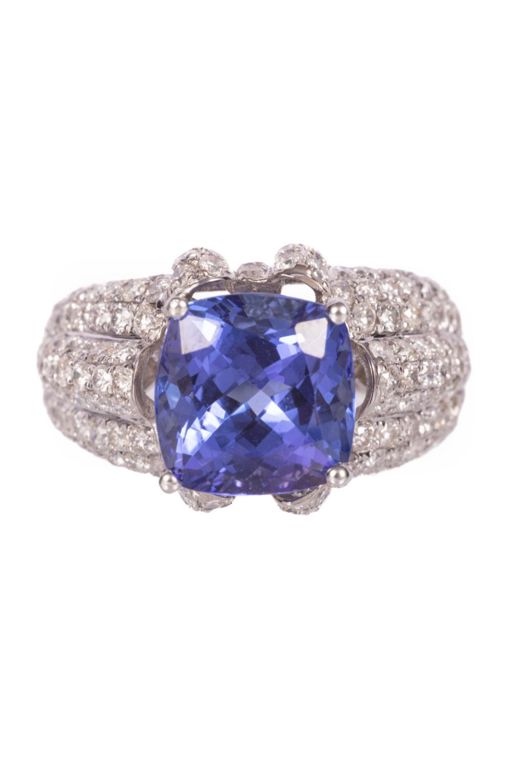 14k White Gold Tanzanite and Diamond Ring