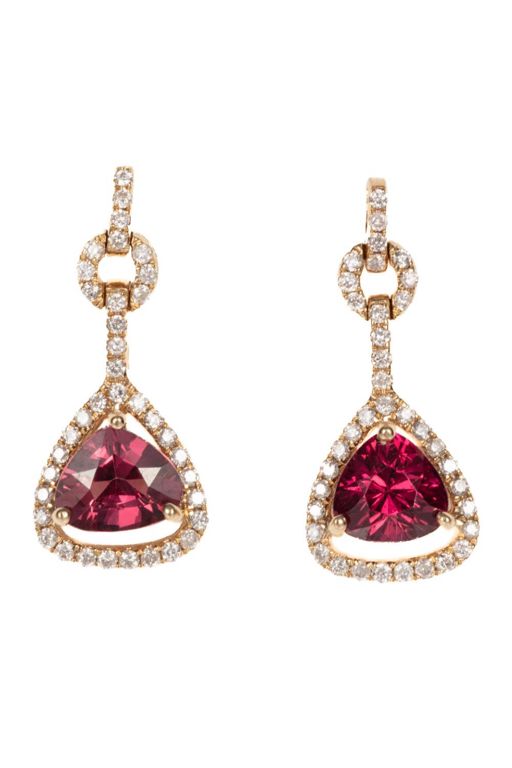 14k Yellow Gold Garnet and Diamond Dangle Earrings