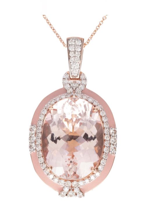 14k Gold Morganite and Diamond Pendant Necklace