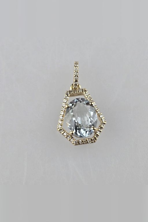 14k Yellow Gold Aquamarine and Diamond Pendant