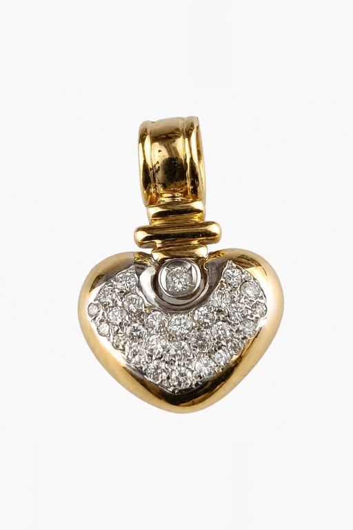 14k Yellow and White Gold Diamond Heart Pendant