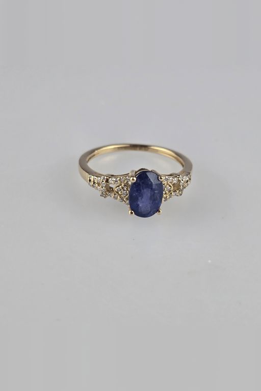 14k Yellow Gold Sapphire and Diamond Ring