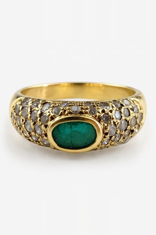 18k Yellow Gold Emerald and Diamond Ring