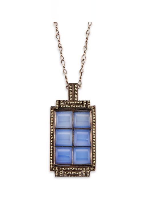 Silver Chalcedony and Marcasite Pendant Necklace