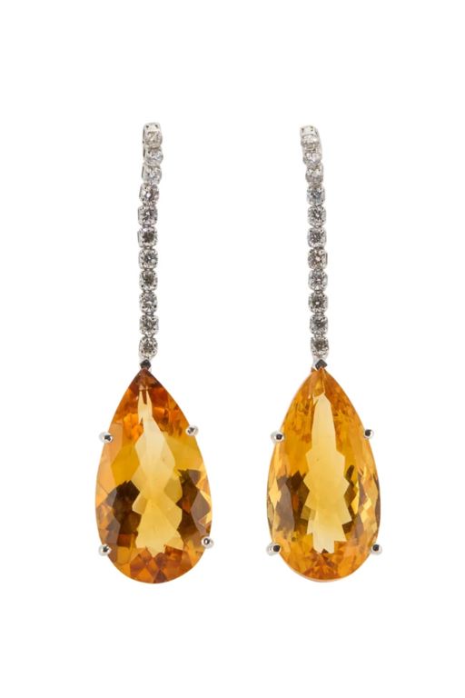 Pair of 9k Gold Diamond and Citrine Earrings