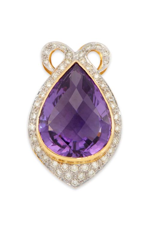 18k Gold Amethyst and Diamond Pendant