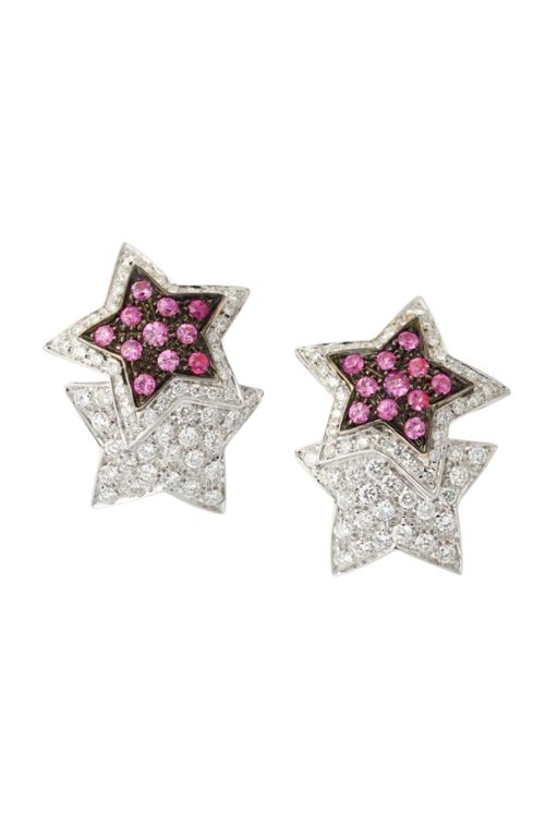 Pair of 18k Gold Sapphire and Diamond Earrings