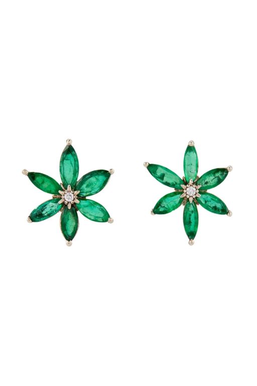 Pair of 18k Gold Emerald and Diamond Earrings