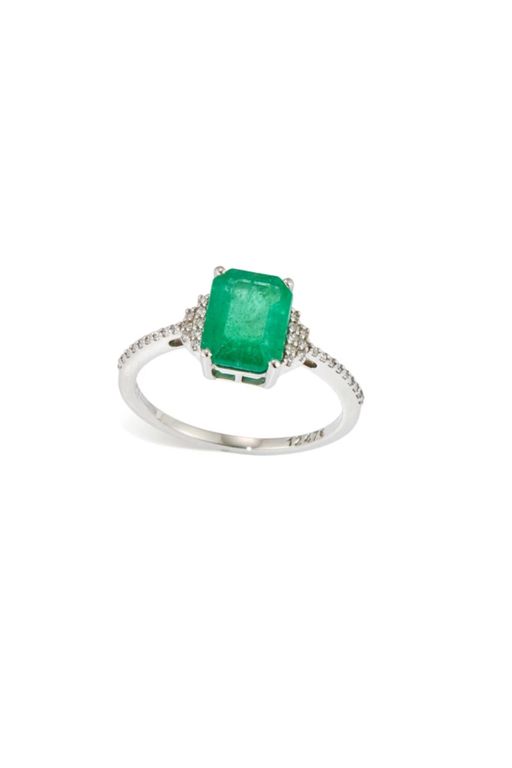 Platinum Emerald and Diamond Ring