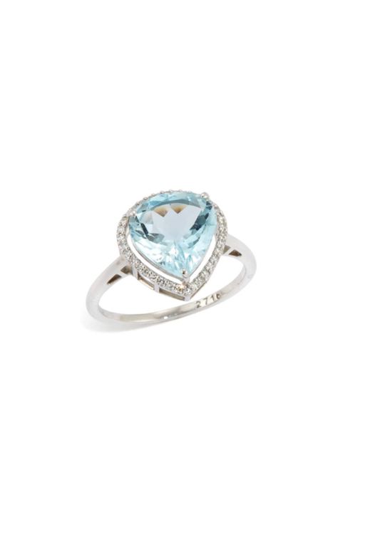 Platinum Aquamarine and Diamond Ring