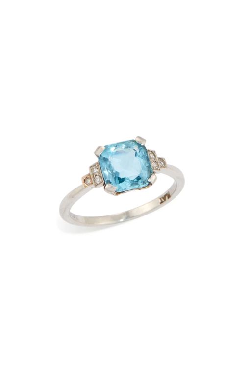 Platinum Aquamarine and Diamond Ring