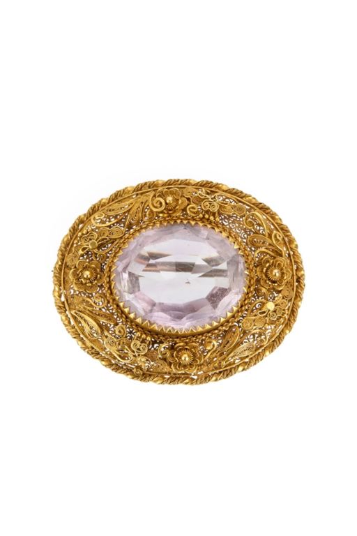 18k Gold Amethyst Brooch