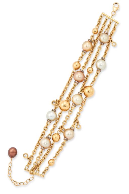 18k Gold Pearl and Diamond Bracelet